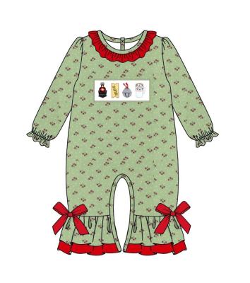 China Sustainable Clothing For Babies Custom Style Long Romper With Red Bow Cotton Newborn Babies Outfits for sale