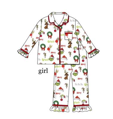 China 2023 Breathable Newest Boutique Girl Set Green Grinch Girl Embroidery Christmas Outfit Lovely Girls Two Piece Set With Free Shipping for sale