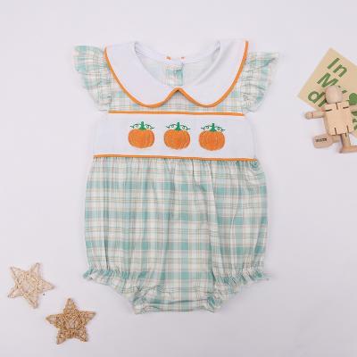 China Fashion Boutique Breathable Girl Romper Pumpkin Embroidery For Halloween Girls Baby Romper for sale