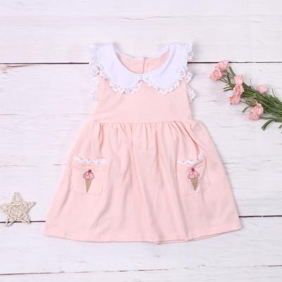 China Lovely breathable baby pink dress with ice cream embroidery OEM ODM kids dresses manufacturer wholesale for sale