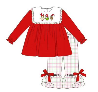 China 1-8T Baby Autumn Breathable Custom Fits Happy Christmas Day Embroidery Cotton Fabric Girl Set for sale