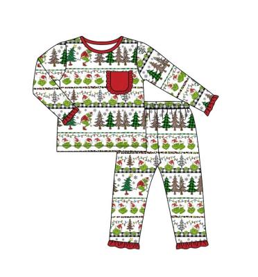 China Breathable Christmas Design Knit Two Pieces Cotton Pajamas Children Kids Clothing Fabric For Girls for sale