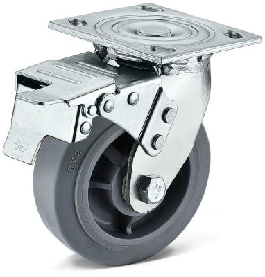 Cina PIVOT China TPR Industrial Caster And Wheel With All Out Brake For Warehouse Industry Equipment / Trolley / Toolbox 6 Inch 320 Kg 190.5 Mm in vendita