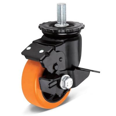 중국 PIVOT Weather Resistance PU Swivel Wheel Casters Medium Duty Factory Good 100/125/150 Mm Diameter With Side Wheel Brake Locking Wheel 판매용