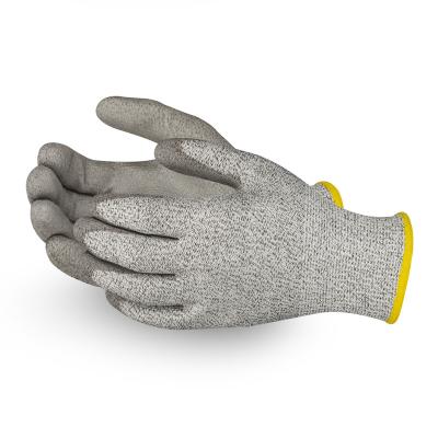 China Construction Individual Wrapping Palm Coated Gray PU Anti Cut Glove For Metal Glass Industry Heavy Duty Cut Gloves for sale