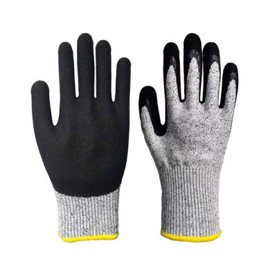 China Daily Work /Manufacturing EN388 Safety Level 5 Nitrile Coated Sandy Finished Work Gloves Cut Resistant for sale