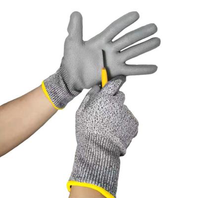 China Construction Individual Racing Glass Industry 13G HPPE Knitted Anti Cut PU Palm Coated Cut Resistant Safety Gloves for sale