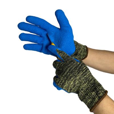 China Aramid Heat Resistant Glove Automotive / Mechanical Industry Knitted Palm Wrinkle Coated Latex Coating Gloves for sale