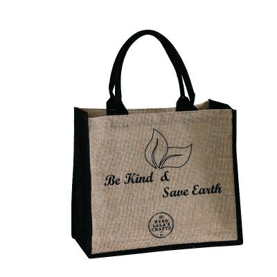 China Eco Friendly and Economic Portable Custom Waterproof Handle Jute Eco Shopping Logo Burlap Packaging Bags for sale