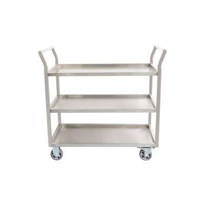 China Hotel Used Convenient and Flat Equipment Stainless Steel 3-Tier Quick Serving Trolley and Serving Food Trolley Food Trolley Heavy Duty for sale