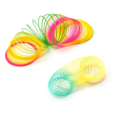 China Eco-friengly Spring Toy Colorful Plastic Folding Rainbow Circle Spring Coil Magic Walking Toy for sale