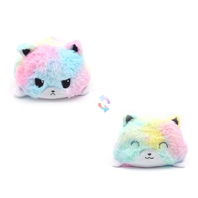 China Custom Made Plush Factory Supply Rainbow Friendly Direct Reversible Color Double Side Flip Cat for sale