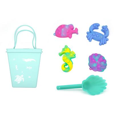 China Beach Tool Toys 2021 New Design Summer Pop Bucket Sand For Kids Silicone Set Beach Toys for sale