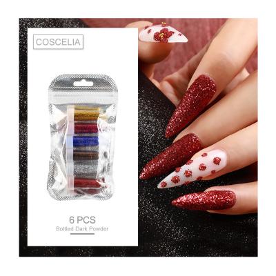 China COSCELIA Wholesale Fashionable Fine 6Pcs Nail Decoration Glitter Powder Nail Decoration For Nail Art Tips for sale