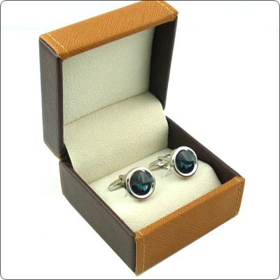 China Custom Jewelry Packaging Leather Cufflink Box Black Color With Lids for sale