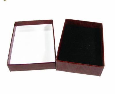 China Brown Rigid Jewelry Paper Boxes Outside Leather Black Inside for sale