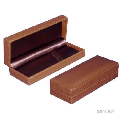 China Brown pen Gift Box  , Fountain Pen Leather Case Plastic Mould Top Sewing for sale