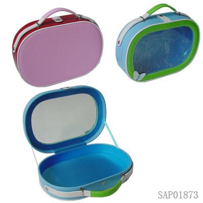 China Round Leather Carrying Cosmetic Jewelry Travel Case 60*150*120mm for sale