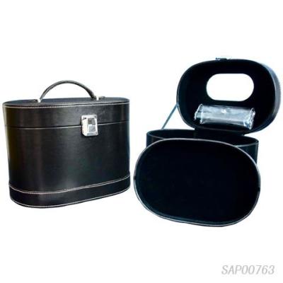 China Black Leather Jewelry Travel Case / Cosmetic Travel Case Fabric Inside for sale