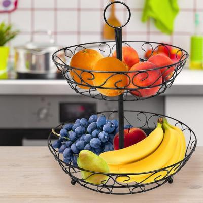 China 2 Tier Detachable Fruit Basket Iron Metal Wire Fruit Bowl Kitchen Countertop Viable Storage For Countertop for sale