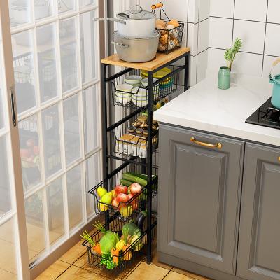 China Wire Storage Rolling Cart Wood Looking Sustainable Top And Durable Metal Frame Kitchen Storage Rack With Drawer for sale