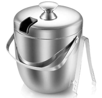 China Viable stainless steel wine bucket with tongs and lid stainless steel thickened double walled ice bucket for sale