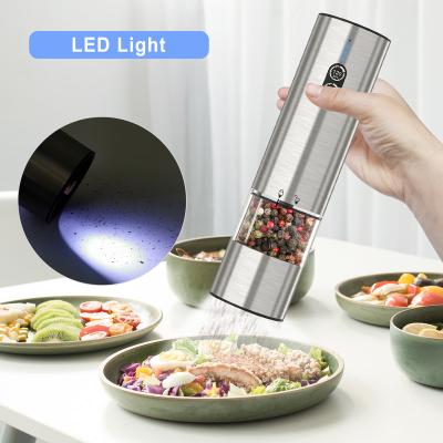 China Outdoor Electric Salt and Pepper Grinder Set Battery Inside Stainless Steel Grinder with One Hand Operation Lightweight Automatic Ceramic Grinder for sale