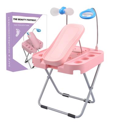 China Sea-Domestic beauty footrest for easy home pedicures, no bending or stretching with LED magnifier, drying fan, adjustable pedicure pink for sale