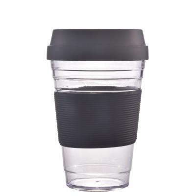 China 12oz High Texture Food Grade Plastic Coffee Mugs With Silicone Ring For Anti Scald 9*14cm for sale