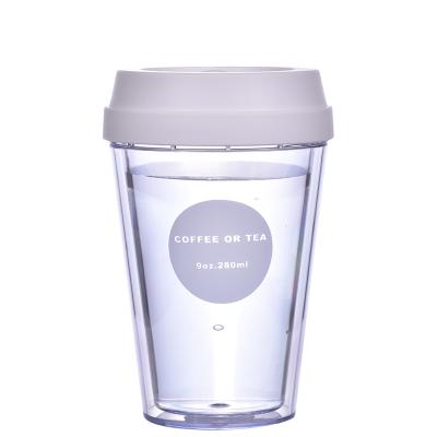 China AS PP Custom Printing Plastic Wall Coffee Mug Cup Body + Lid Double Anti-hot Tea Cup for sale