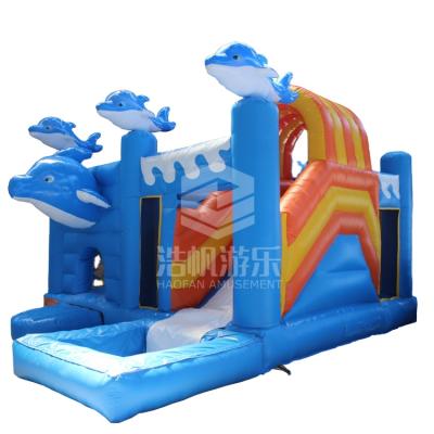 China Commercial Outdoor Playground Party Sea World Shark Jumping Bounce House Bouncy Castle Inflatable Water Slide With Pool for sale