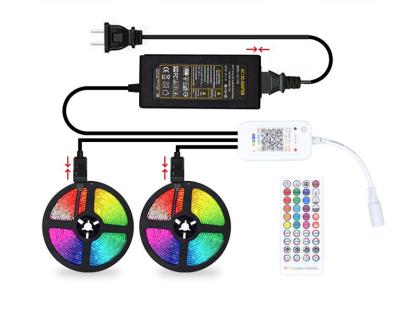 China Fountain Decoration RGB 5M 10m LED Strip Light Kit 15M Wireless Phone APP Controlled With 40 Keys Smart Remote Control RGB 5050 Led Strip Light Set for sale