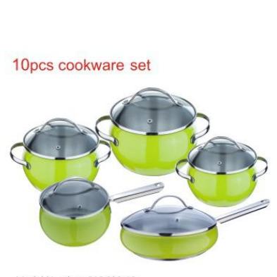 China Sustainable 10 Pcs Cookware Set Casserole Pot Frying Pan With Glass Lid for sale