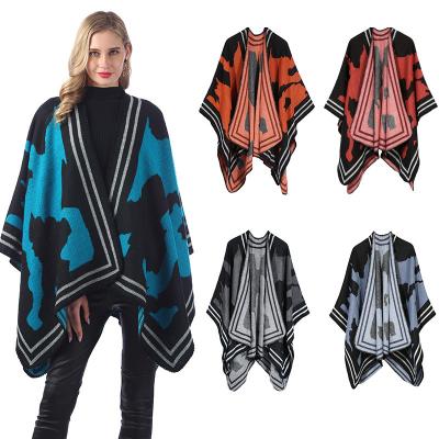 China 2020 New Style Acrylic Ladies Thick Oversized Warm Shawl For Women Fits 4 Seasons Fashion Patterns Acrylic Contrasting Printing Ponchos for sale