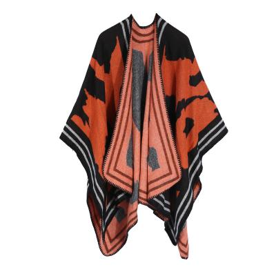 China Lacavocor Acrylic Custom Printed Women's Shawls Wrap Cape Winter Cardigan Open Front Poncho Warm Sweaters for sale