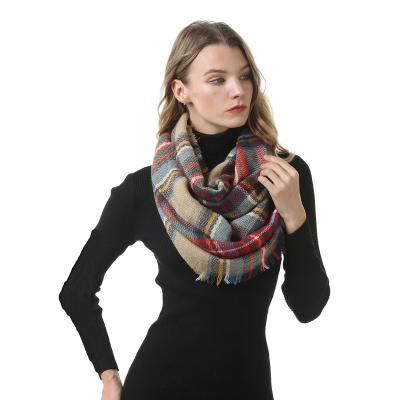 China Plaid And Tartan Winter Infinity Scarf Acrylic Warm Plaid Circle Loop Scarf Wrap for sale