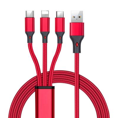 China Durable Multi Function 1.2m Nylon Braided Quick Charging 3 In 1 USB Cable for sale