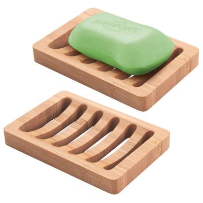 China Durable Factory Wholesale Natural Rectangle Wood Bamboo Self Draining Hotel Bathroom Custom Printed Soap Dish Tray with Non Slip Feets for sale