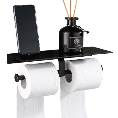 China Modern Mobile phone storage shelf wall holder waterproof double side black rolling toiler paper holder for sale