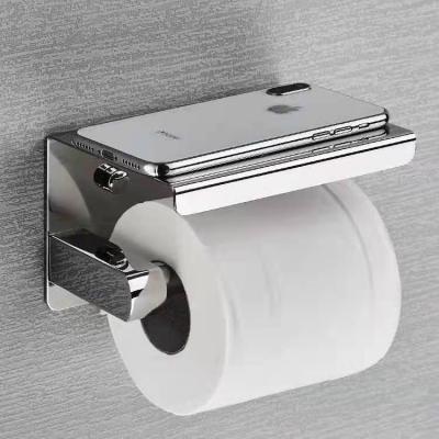 China Modern Modern Bathroom Kitchen Hanging Hanger Towel Roll Tissue Toilet Paper Holder With Shelf Wall Mount 304 Stainless Steel for sale