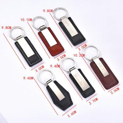 China Simple Gifts Personalized Square Shape Laser Engrave White Stainless Steel Square Keychains Leather Custom Metal and Leather Key Chain for sale