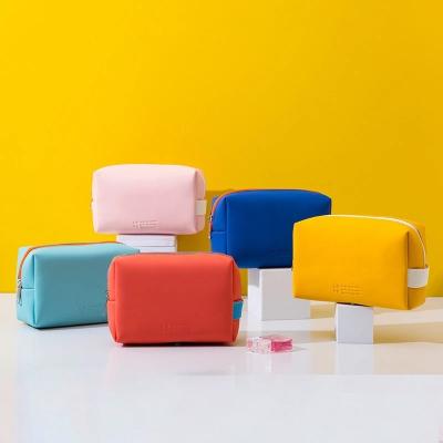 China Good Quality Multifunctional Women Make Up Pouch Zipper Organizer Candy Color PU Waterproof Cosmetic Bag for sale