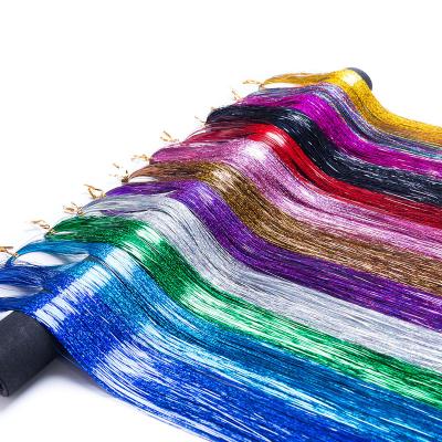 China European and American Style Sparkle Hair Tinsel Rainbow Colored Strands Girl Headwear Laser Fake Hair Extensions Bling Decoration Glitter Bands Party for sale