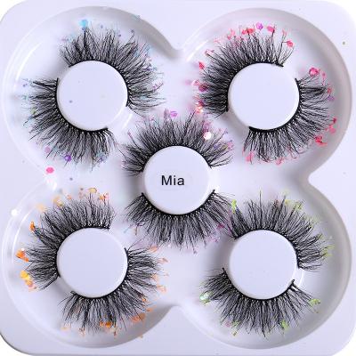 China NEW 5 Pairs 3D Natural Chunky Glitter Long Criss Cross False Lashes Color Stage Bright Natural Nude Makeup Thick Exaggerated Eyelashes for sale