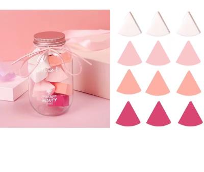 China Reusable Makeup Sponge 12pcs Triangle Shaped Soft Candy Color Magic Face Cleansing Cosmetic Blast Face Wash Esponja Cleansing Makeup for sale