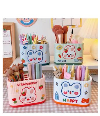 China Nordic Multifunctional Plastic PP Miscellaneous Storage Pencil Holder Storage Box Case 2 Grid Makeup Desktop Brush Holder Pen Stand Organizer Sundries for sale