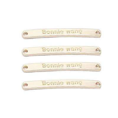 China Zinc Fashion Custom Brand Label Gold Plated Zinc Alloy Logo Metal Plate Label Name Tags For Bag Or Cloth for sale