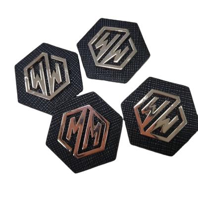 China Metal with leather factory wholesale custom metal logo with PU leather, leatherette, leather for sale