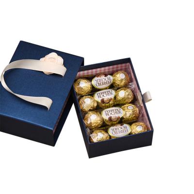 China Biodegradable Custom Rigid Drawer Style Gray Cardboard Gift Package Chocolate Packaging Box With Handle for sale