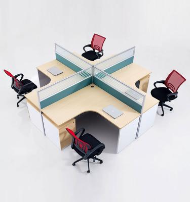 China Fine Workmanship Wooden Four Person Office Workstation With Fixed Cabinet for sale